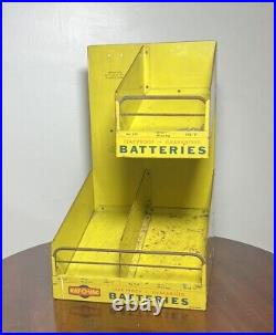 Vintage Ray-O-Vac Metal Battery Store DISPLAY Unit Shop Dealership 2Shelf Yellow