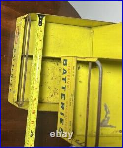 Vintage Ray-O-Vac Metal Battery Store DISPLAY Unit Shop Dealership 2Shelf Yellow