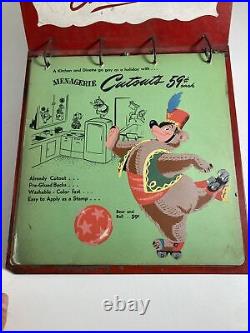Vintage Red Metal Store Counter Top Display Menagerie Paper Cut Outs Samples