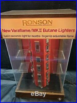 Vintage Ronson Varaflame Butane Lighters Revolving Rotating Display Case Works