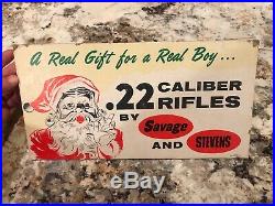 Vintage SAVAGE STEVENS 1955 CHRISTMAS. 22 RIFLE Advertising STORE DISPLAY SIGN