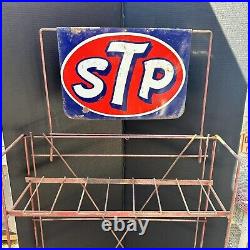 Vintage STP Sign With Rack Gas & Oil Treatment Motors Advertising Display
