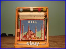 Vintage Salesman Sample Mosque persian Wool Rug Wooden Tabletop Loom