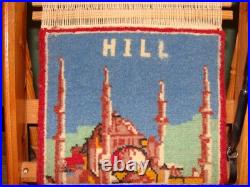 Vintage Salesman Sample Mosque persian Wool Rug Wooden Tabletop Loom