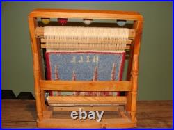 Vintage Salesman Sample Mosque persian Wool Rug Wooden Tabletop Loom