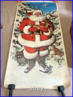 Vintage Santa Claus with animals Poster Store Display Door Hanger 71 1/2X35 5/8