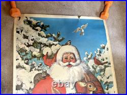 Vintage Santa Claus with animals Poster Store Display Door Hanger 71 1/2X35 5/8