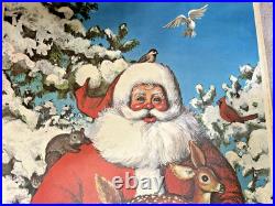 Vintage Santa Claus with animals Poster Store Display Door Hanger 71 1/2X35 5/8