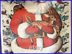 Vintage Santa Claus with animals Poster Store Display Door Hanger 71 1/2X35 5/8