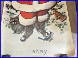Vintage Santa Claus with animals Poster Store Display Door Hanger 71 1/2X35 5/8