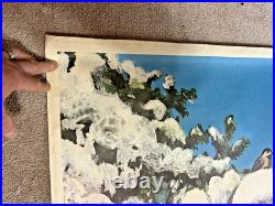 Vintage Santa Claus with animals Poster Store Display Door Hanger 71 1/2X35 5/8