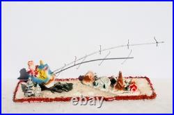 Vintage Santa Sleigh Flying Reindeer & Town Village Chalkware Store Display