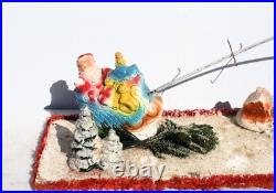 Vintage Santa Sleigh Flying Reindeer & Town Village Chalkware Store Display