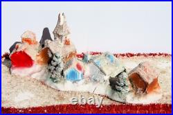 Vintage Santa Sleigh Flying Reindeer & Town Village Chalkware Store Display