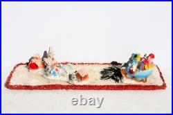 Vintage Santa Sleigh Flying Reindeer & Town Village Chalkware Store Display