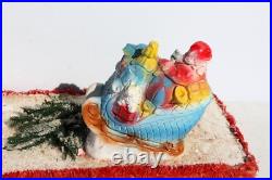 Vintage Santa Sleigh Flying Reindeer & Town Village Chalkware Store Display