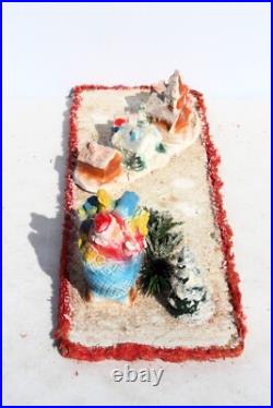 Vintage Santa Sleigh Flying Reindeer & Town Village Chalkware Store Display