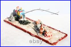 Vintage Santa Sleigh Flying Reindeer & Town Village Chalkware Store Display