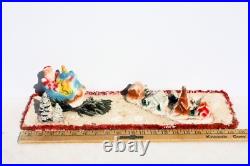Vintage Santa Sleigh Flying Reindeer & Town Village Chalkware Store Display