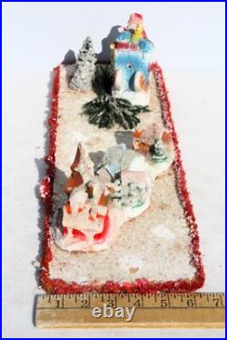 Vintage Santa Sleigh Flying Reindeer & Town Village Chalkware Store Display