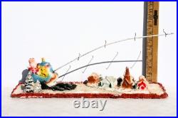 Vintage Santa Sleigh Flying Reindeer & Town Village Chalkware Store Display