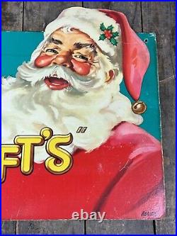 Vintage Schrafft's Chocolate Cardboard Store Display Sign Santa 27 x 15