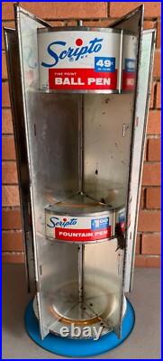 Vintage Scripto Round Metal Display Stand Rotating Advertising Pens Pencils
