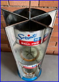 Vintage Scripto Round Metal Display Stand Rotating Advertising Pens Pencils