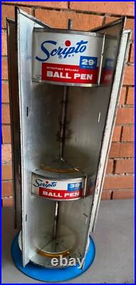 Vintage Scripto Round Metal Display Stand Rotating Advertising Pens Pencils