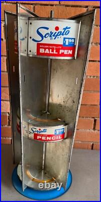 Vintage Scripto Round Metal Display Stand Rotating Advertising Pens Pencils