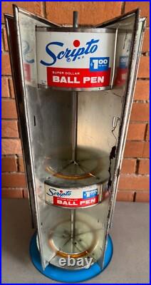 Vintage Scripto Round Metal Display Stand Rotating Advertising Pens Pencils