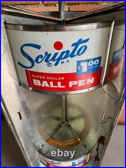 Vintage Scripto Round Metal Display Stand Rotating Advertising Pens Pencils