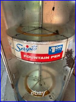 Vintage Scripto Round Metal Display Stand Rotating Advertising Pens Pencils
