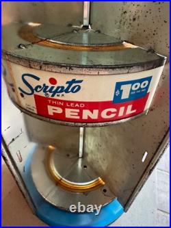 Vintage Scripto Round Metal Display Stand Rotating Advertising Pens Pencils