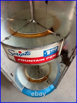 Vintage Scripto Round Metal Display Stand Rotating Advertising Pens Pencils