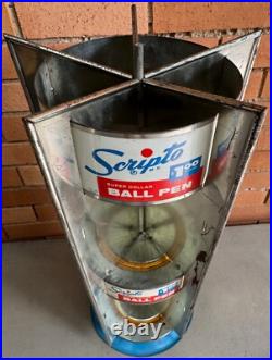 Vintage Scripto Round Metal Display Stand Rotating Advertising Pens Pencils