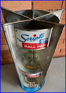 Vintage Scripto Round Metal Display Stand Rotating Advertising Pens Pencils