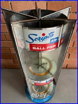 Vintage Scripto Round Metal Display Stand Rotating Advertising Pens Pencils