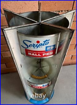 Vintage Scripto Round Metal Display Stand Rotating Advertising Pens Pencils