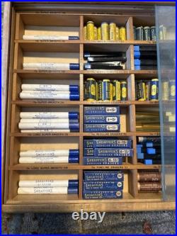 Vintage Sheaffer's Leads Erasers Wood Store Counter Display Cabinet Packed Full