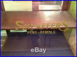 Vintage Sheaffer's Pen Pencils Glass Wood Lighted Store Display Case Cabinet