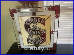 Vintage Singer Sewing Machine Store Stained Glass Display Hanging READ Sign