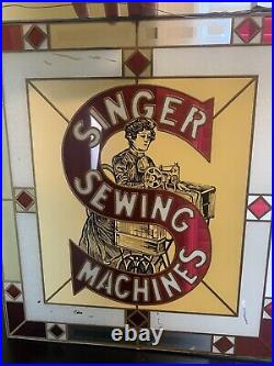 Vintage Singer Sewing Machine Store Stained Glass Display Hanging READ Sign