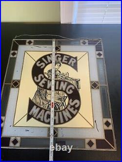 Vintage Singer Sewing Machine Store Stained Glass Display Hanging READ Sign