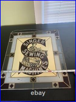 Vintage Singer Sewing Machine Store Stained Glass Display Hanging READ Sign