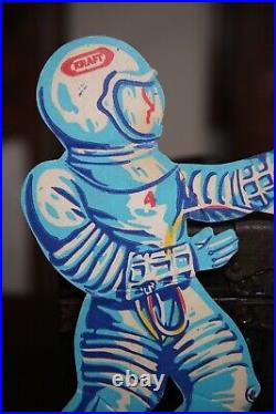 Vintage Space Astronaut Store Display Sign Kraft Spaceman Helmet Cardboard RARE