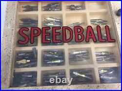 Vintage Speedball Calligraphy Pen Point Advertising wood glass Display Case knib