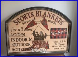 Vintage Sports Blankets WOOLRICH Advertising Wood Sign-Hand Stenciled 24x18