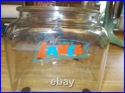 Vintage Squatty Lance Advertising Store Display Jar with Original Metal Lid MINT