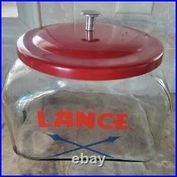 Vintage Squatty Lance Crackers Glass store Display Jar Original red metal lid